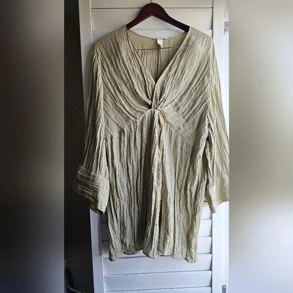 ❤️HOST PICK❤️ H&M Crinkled Relaxed Dress Mama Maternity 3/4 Sleeve Green… - Picture 1 of 5